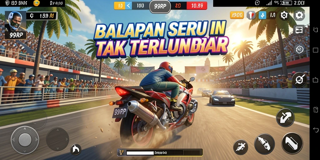 Gameplay menegangkan dalam balapan cepat 99RP.