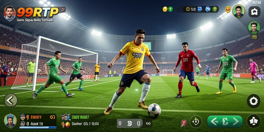 Tampilan gameplay 99RTP dengan aksi sepak bola yang mendebarkan.