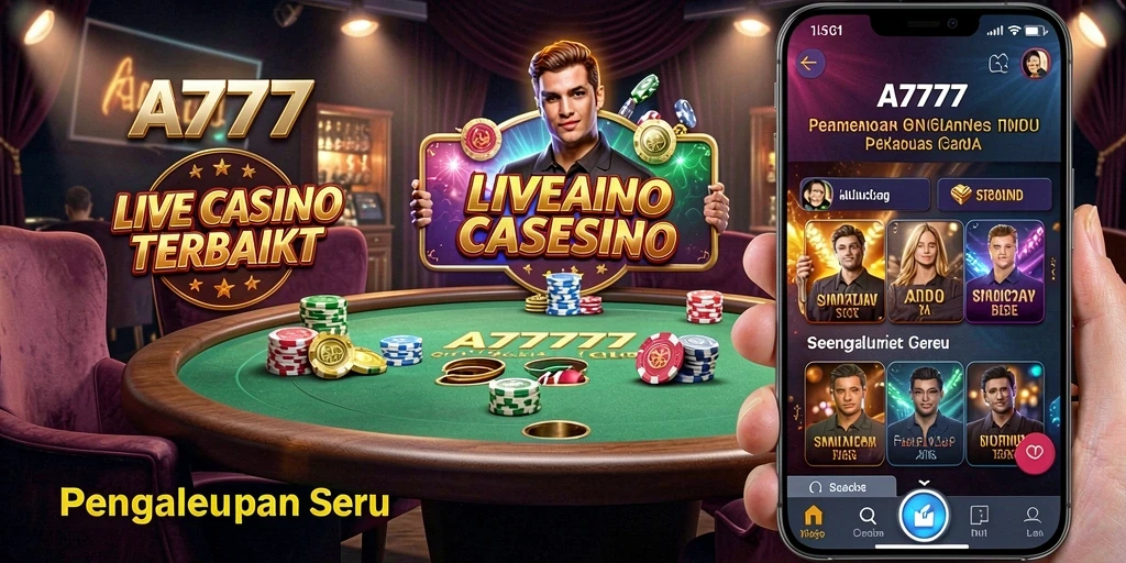 Screenshot A7777 menampilkan dealer langsung dan gameplay yang mendebarkan.