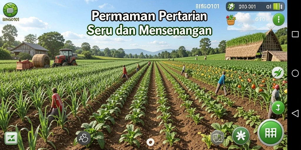 Screenshot utama BINGO101 menampilkan aktivitas berkebun yang seru.