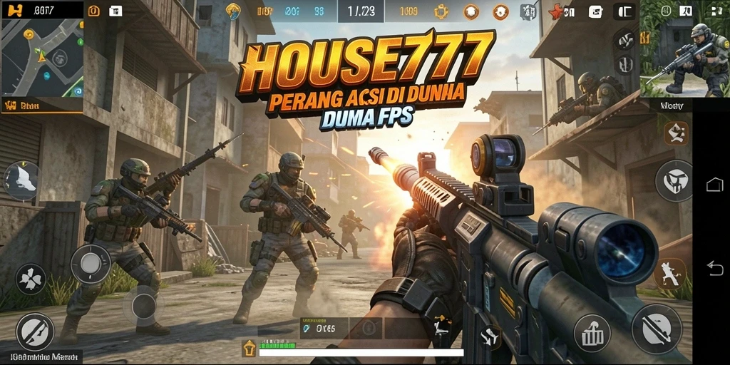 Screenshot dari gameplay FPS yang intens di HOUSE777.