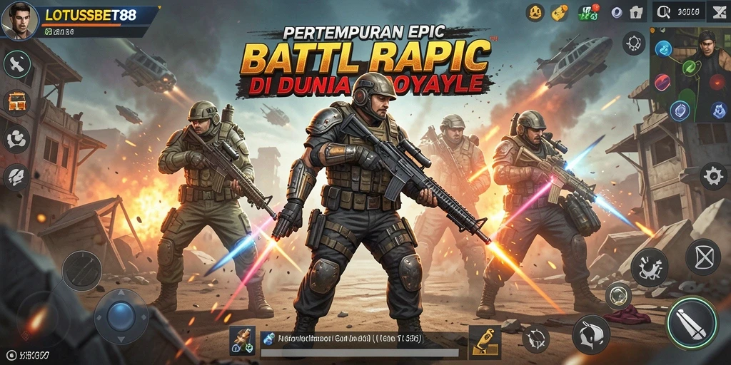 Gambaran gameplay LOTUSBET88 dengan pertempuran intens dan strategi cerdas.