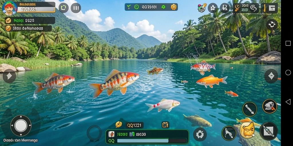 Screenshot gameplay QQ1221 yang menarik saat menangkap ikan.