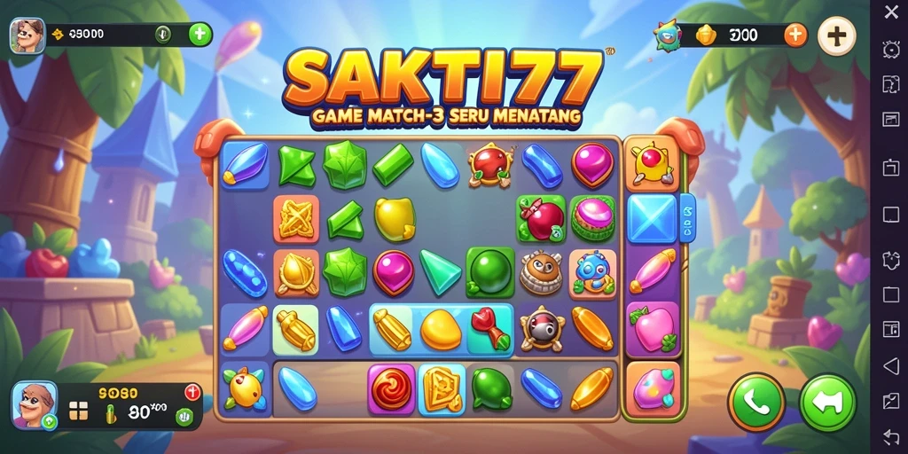 Tampilan gameplay SAKTI77 dengan permata berwarna-warni yang menarik.