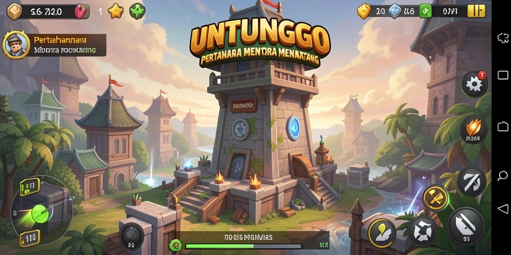 Screenshot utama UNTUNGGO menampilkan aksi mendebarkan dalam gameplay Tower Defense.