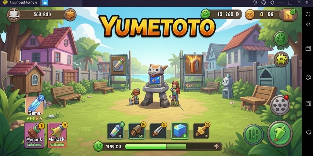 Tampilan gameplay YUMETOTO dengan pengelolaan sumber daya yang menarik.